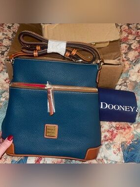 Dooney & Bourke Pebbled Grain Crossbody Teal with Brown Trim
